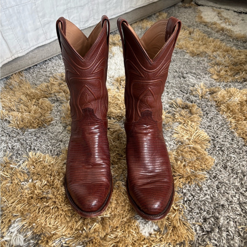 Tecovas Men’s Nolan Boots! Lizard Skin, Bourbon Color, 10.5 D-Average
